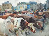 La foire aux bestiaux by Louis Agricol Montagné, Aquarelle, sold Apr 2011