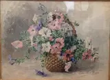 Bouquet de pétunias dans un panier by Eugénie Faux-Froidure, Aquarelle, sold Dec 2017