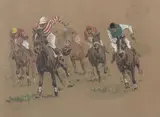 La course by Louis Ferdinand Malespina, Gouache signée en bas à gauche et datée, sold Dec 2017