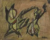 Sans-titre (recto-verso) by Jean-Michel Atlan, 1949, Huile, pastel et fusain sur carton, sold Nov 2022
