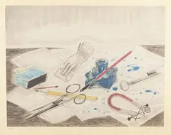 Nature morte à l'encrier. Vers 1926 Sylvie et Dominique Buisson 26.80 by Tsuguharu Foujita, Eau-forte et aquatinte tirée sur papier de chine appliqué sur japon, sold Nov 2022