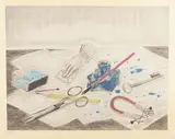 Nature morte à l'encrier. Vers 1926 Sylvie et Dominique Buisson 26.80 by Tsuguharu Foujita, Eau-forte et aquatinte tirée sur papier de chine appliqué sur japon, sold Nov 2022