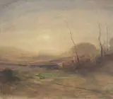 Paysage vallonné le soir by François-Auguste Ravier, Aquarelle, sold Nov 2022