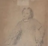 Jeune fille by François Guiguet, Crayon noir et sanguine, au verso le cachet de la succession François Guiguet et une annot, sold Nov 2022