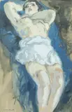 Femme au drap bleu by Pierre Combet-Descombes, Gouache, sold Nov 2022