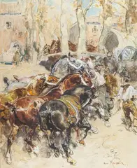 Dresseur de chevaux by Henri Emilien Rousseau, Aquarelle et gouache, sold Nov 2022