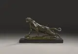 Lionne blessée by Charles Valton, Épreuve en bronze à patine verte, sold Nov 2022