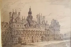 L'hôtel de ville de Paris by Edouard-Jacques Dufeu, Plume, encre brune et crayon, sold Nov 2022