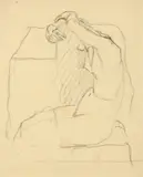 Nu se coiffant by Koloman Moser, vers 1914, Crayon noir, sold Nov 2022