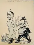 Caricature de deux officiers prussiens by Gus Bofa, Encre noire et crayon bleu, sold Nov 2022