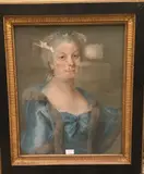 Portrait de femme à la robe bleue bordée de fourrure by Louis Vigée, Pastel, sold Feb 2021