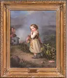 Enfants avec une branche de tournesol by August von der Embde, Toile, sold Dec 2020