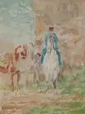 Postillon et chevaux. 1867 by Emile Normand Saint-Marcel, Aquarelle sur trait de crayon, sold Oct 2020