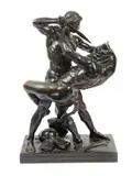 et Ferdinand BARBEDIENNE Thésée et le Minotaure by Antoine-Louis Barye, Épreuve en bronze à patine foncée nuancée verte, sold Jul 2020