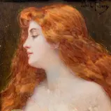 Portrait de femme aux cheveux roux by Jules Lefebvre, Gouache sur ivoire, sold Mar 2013