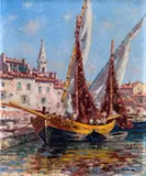 Bateaux de pêche aux Martigues by Auguste Pégurier, Toile signée en bas à droite, sold May 2014