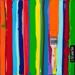 Code barre by David Ferreira, 2013, Acrylique, résine et collage de plexiglas et de pinceau sur toile signée en bas à droite,, sold May 2014