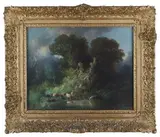 Vaches s'abreuvant» 1858 by Constant Troyon, Pastel signé et daté en bas à droite, sold Nov 2013