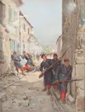 Prise de position dans la rue by Henri Ch. Étienne Dujardin-Beaumetz, Panneau signé en bas à gauche, sold Jun 2013