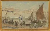 Pêcheurs et bateaux by Eugène Boudin, Aquarelle et crayon sur papier, sold Jun 2014