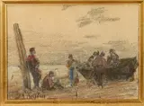 Pêcheurs et bateaux by Eugène Boudin, Aquarelle et crayon sur papier, sold Jun 2014