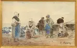 Pêcheuses sur la plage de Berck by Eugène Boudin, Aquarelle et crayon sur papier, sold Jun 2014