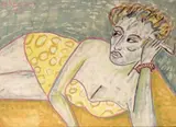 Dame couchée à la cigarette by Bruno Vekemans, Gouache sur papier, sold Jun 2014