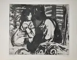 Conversation by Hans Ulrich Saas, 1954, Aquatinte sur papier signée et datée en bas à droite et numérotée épreuve d'artiste en bas, sold May 2023
