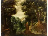 Waldlandschaft mit Jägern by Gillis van Coninxloo, oil on panel, offered Jun 2026