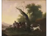 Landschaft mit von Jagdhunden Gestellter Hirschkuh by Wenzel Ignaz Brasch, oil on canvas, offered Jun 2023