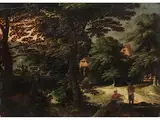 Waldlandschaft mit Paar an Einem Wegesrand by Lucas Gassel, oil on panel, offered Jun 2021