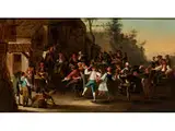 Festlicher Bauerntanz vor Einem Wirtsgebäude mit Strohdach by Cornelis Droogsloot, oil on panel, sold Dec 2015
