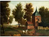Landschaft mit Behelmten Turmgebäude by Gerrit Adriaensz Berckheyde, oil on canvas, offered Sep 2015