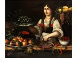 Die Obstverkäuferin by Vincenzo Campi, oil on canvas, offered Mar 2025