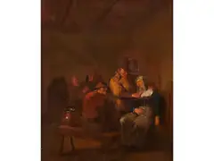 Im Innenraum Einer Taverne by Egbert van Heemskerck d. Ä., oil on canvas, offered Mar 2023