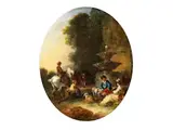 Jagdgesellschaft bei der Rast an Einem Brunnen by Francesco Casanova, oil on canvas, offered Jun 2023