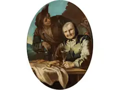 Alte Frau und Junger Wirt by Giacomo Francesco Cipper, oil on canvas, offered Sep 2020