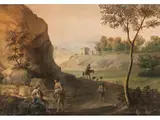 Felsige Landschaft mit Wanderern by Paolo Anesi, oil on canvas, sold Mar 2023