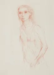 Woman Shown to the Waist by Miller Brittain, 1956, conte on paper, sold Jan 2020