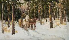Logging, Winter by Frederick Simpson Coburn, 1924, oil on canvas, sold Jan 2020