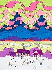 Football Players by Ted Harrison, 1981, acrylic on board, sold Jan 2020