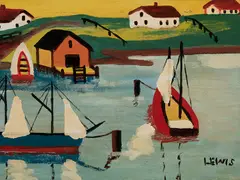 Dock Scene by Maud Lewis, enamel on board, sold Jan 2020