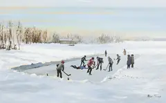 Some Kids Don't Have Skates by Allen Sapp, 1976, acrylic on canvas, sold Jan 2020