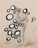 Untitled by Peter Schuyff, gouache on found drawing, sold Oct 2020