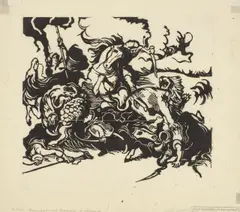 Löwenjagd nach Delacroix by Franz Marc, 1913, Holzschnitt auf dünnem Japan, sold Mar 2026