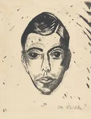 Kriegskamerad Montel (Jünglingskopf, Namur 1918) by Otto Mueller, 1921, Lithografie auf chamoisfarbenem Velin, sold Jan 2026