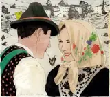 Sarner Bauern by Carl Moser, Um 1924, Farbholzschnitt auf Japan, sold May 2008