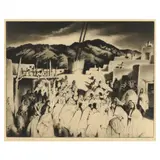 Sundown Dance, Taos Pueblo by Gene Kloss, Drypoint and aquatint, sold Jun 2023