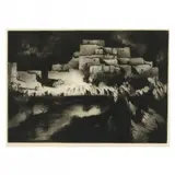 Pueblo Firelight Dance by Gene Kloss, Drypoint and aquatint, sold Jun 2023