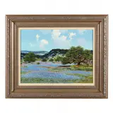 Bluebonnets and Cacti in the Texas Hill Country by William Slaughter, Oil on canvas, sold Jun 2023